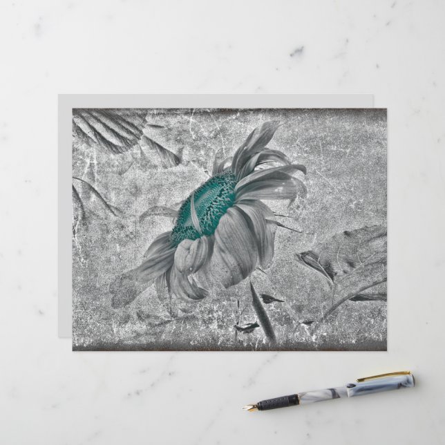Sonnenblume Aquamarin Grau Vintag antike Textur (Vorderseite/Rückseite Beispiel)