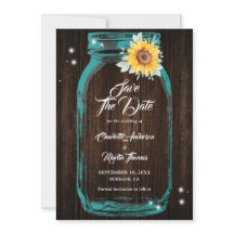 Sonnenblume Aquamarin Wood Mason Jar Wedding
