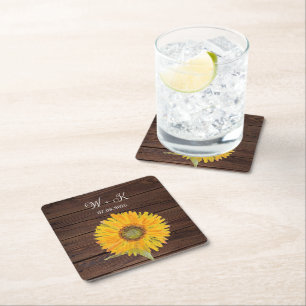Sonnenblume Aquarell Blumen Herbst Holz Hochzeit  Rechteckiger Pappuntersetzer