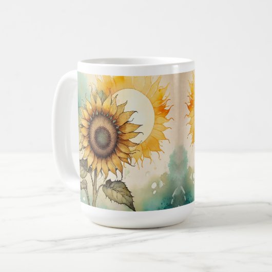 Sonnenblume Aquarell Tasse, Kaffeebecher Geschenk Kaffeetasse (Vorderseite Links)