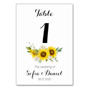 Sonnenblume Aquarell weiße Rose Hochzeit Tischnummer