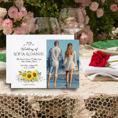 Sonnenblume Aquarellblau HochzeitsfotoEinladung Einladung