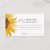 Sonnenblume Aquarellfarben Datum Nachttipps Datum Begleitkarte (Vorderseite)