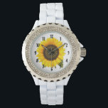 Sonnenblume Armbanduhr<br><div class="desc">Single große helle Sonnenblume. Klicken Sie auf "Anpassen",  um die Hintergrundfarbe zu ändern oder Text hinzuzufügen.</div>