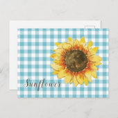 Sonnenblume auf Blue Gingham Postkarte (Vorne/Hinten)