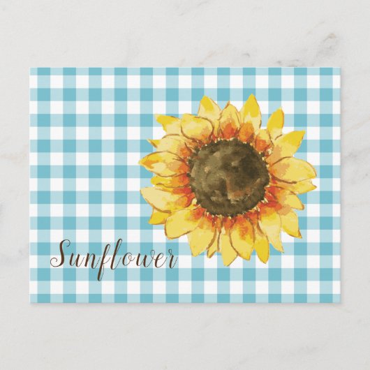 Sonnenblume auf Blue Gingham Postkarte (Vorderseite)