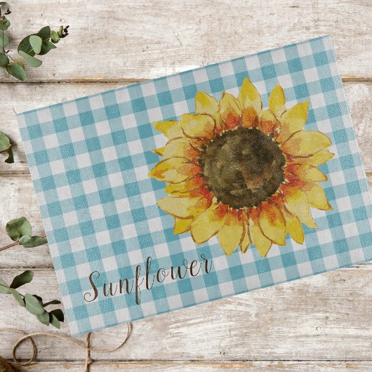 Sonnenblume auf Blue Gingham Schneidebrett