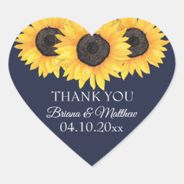 Sonnenblume auf Blue Wedding Heart Sticker