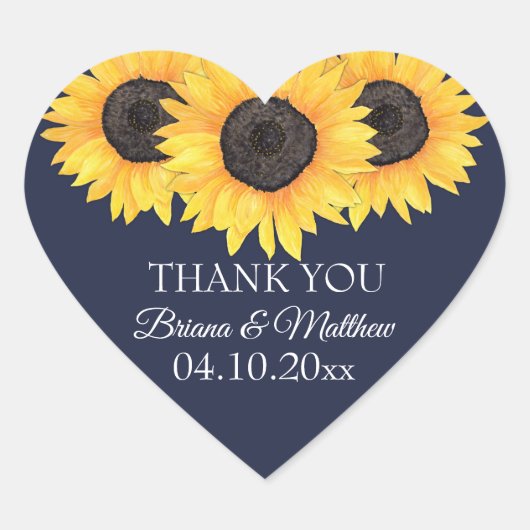 Sonnenblume auf Blue Wedding Heart Sticker (Vorderseite)