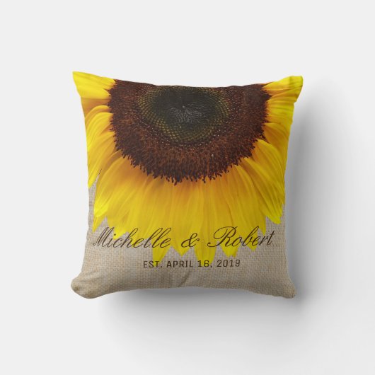 Sonnenblume auf Burlap Rustic Country Wedding Cust Kissen (Vorderseite)