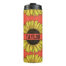 Sonnenblume auf dem Monogramm-Namen des Solid Back Thermosbecher