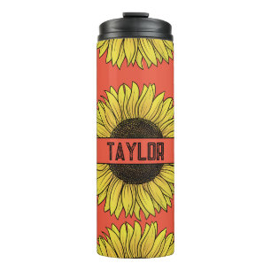 Sonnenblume auf dem Monogramm-Namen des Solid Back Thermosbecher