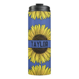 Sonnenblume auf dem Monogramm-Namen des Solid Back Thermosbecher