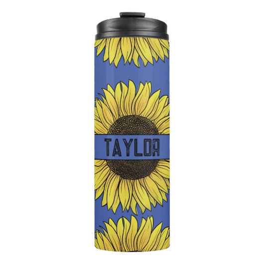 Sonnenblume auf dem Monogramm-Namen des Solid Back Thermosbecher (Vorderseite)