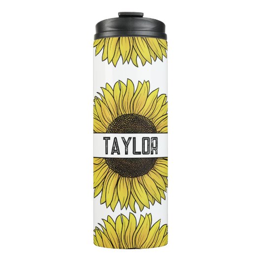 Sonnenblume auf dem Monogramm-Namen des Solid Back Thermosbecher (Vorderseite)