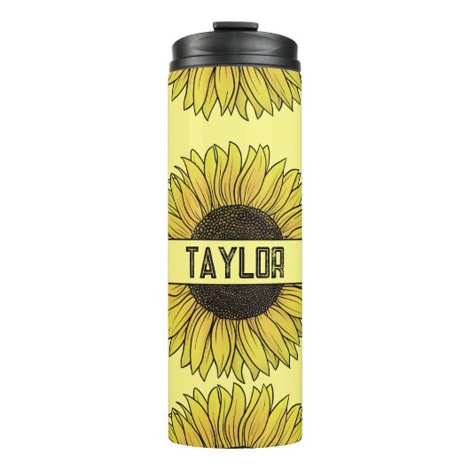 Sonnenblume auf dem Monogramm-Namen des Solid Back Thermosbecher (Vorderseite)