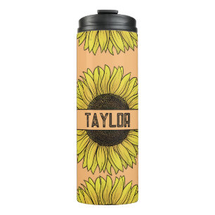 Sonnenblume auf dem Monogramm-Namen des Solid Back Thermosbecher