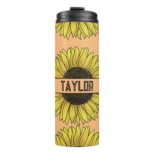 Sonnenblume auf dem Monogramm-Namen des Solid Back Thermosbecher (Vorderseite)