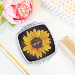 Sonnenblume auf dem rustikalen dunklen Individuell Taschenspiegel