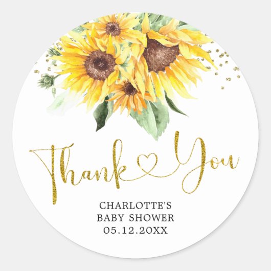 Sonnenblume auf dem Weg Baby Dusche Danke Sticker (Vorderseite)