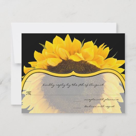 Sonnenblume auf der Black Response Card RSVP Karte (Rückseite)