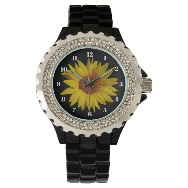 Sonnenblume auf der schwarzen Uhr (Vorderseite)
