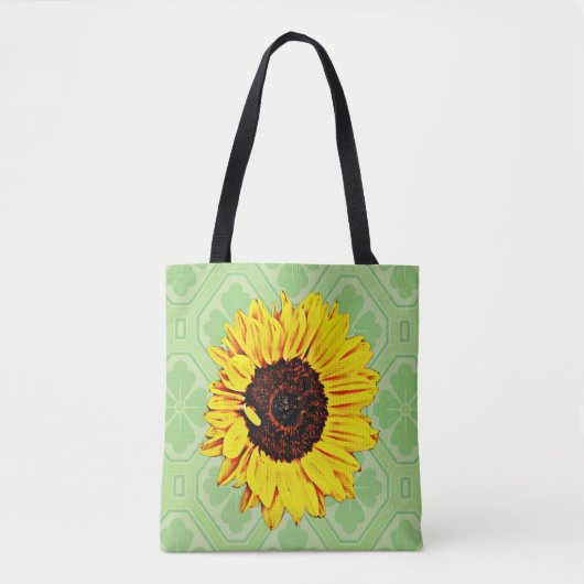 Sonnenblume auf der Vintagen Grünen Taschentasche Tasche (Vorderseite)