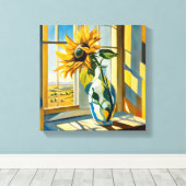Sonnenblume auf einem Windows Leinwanddruck (Insitu (Holzboden))
