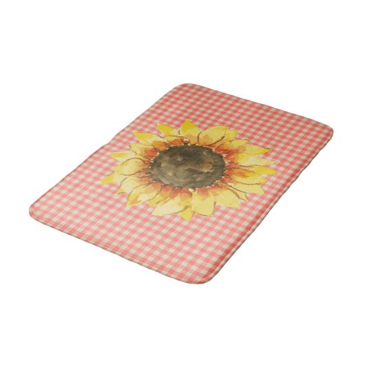 Sonnenblume auf Gingham Badematte (Schrägansicht)