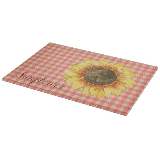 Sonnenblume auf Gingham Schneidebrett (Ecke)