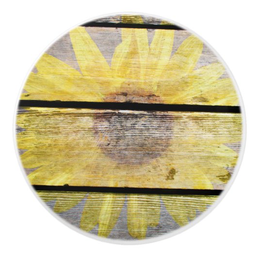 Sonnenblume auf Holz Keramikknauf (Vorderseite)