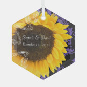 Sonnenblume auf Lila Damaskus Hochzeit Ornament Aus Glas (Vorderseite)