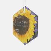 Sonnenblume auf Lila Damaskus Hochzeit Ornament Aus Glas (Vorderseite Links)