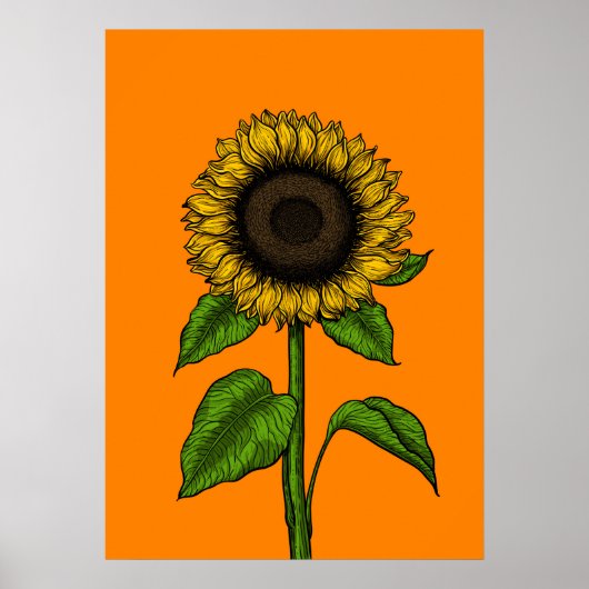 Sonnenblume auf Orange Poster (Vorne)