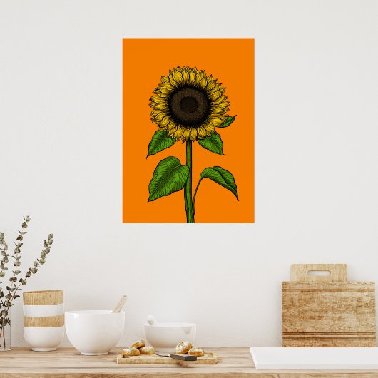 Sonnenblume auf Orange Poster (Küche)