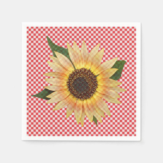 Sonnenblume auf rotem und weißem Gingham Serviette (Vorderseite)