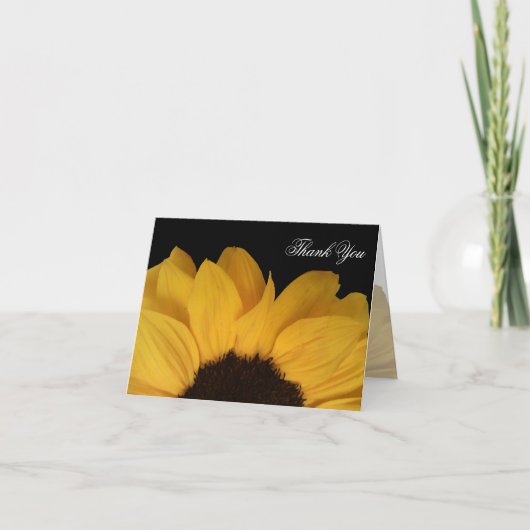 Sonnenblume auf Schwarz Danke Note Card (Vorderseite)