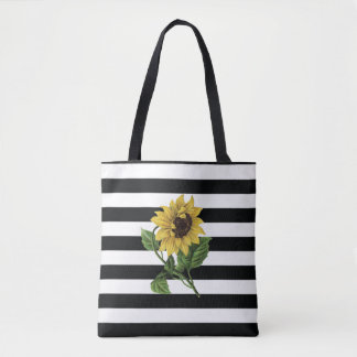 Sonnenblume auf Schwarz-Weiß Streifen Tasche