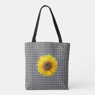 Sonnenblume auf schwarzer und weißer Schachtbrett- Tasche