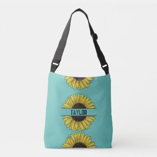 Sonnenblume auf Solid Monogram Name Tragetaschen Mit Langen Trägern