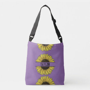 Sonnenblume auf Solid Monogram Name Tragetaschen Mit Langen Trägern