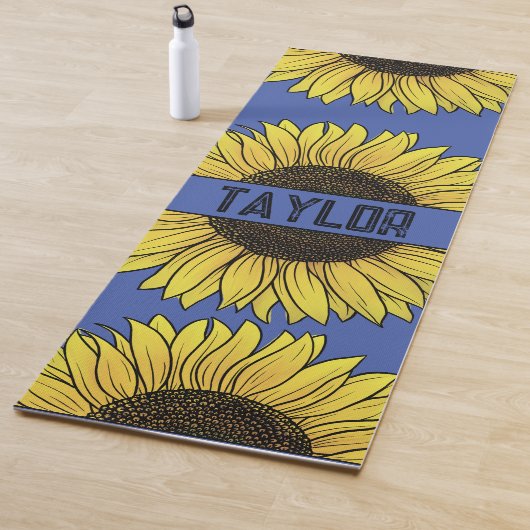 Sonnenblume auf Solid Monogram Name Yogamatte (Beispiel)