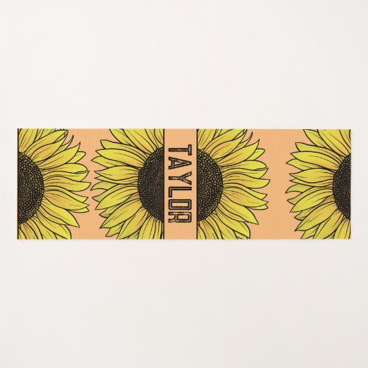 Sonnenblume auf Solid Monogram Name Yogamatte (Vorderseite (Horizontal))
