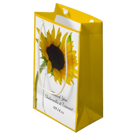 Sonnenblume auf White Wedding Danke Kleine Geschenktüte (Vorderseite Schrägansicht)