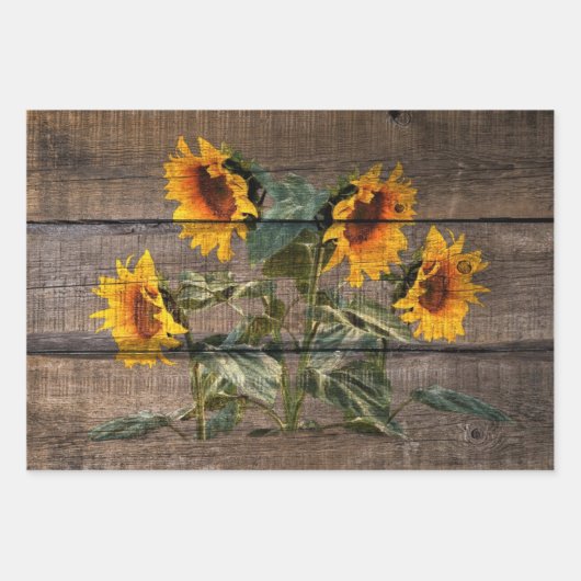 Sonnenblume aus Rustikalem Holz Geschenkpapier Set (Vorderseite 3)