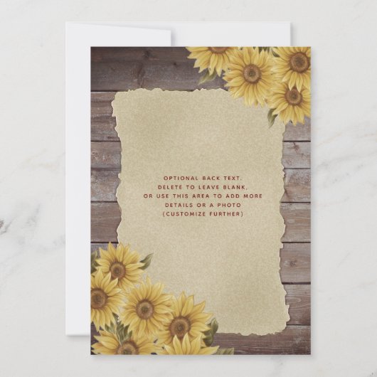 Sonnenblume aus Vintagem Holz Einladung (Rückseite)