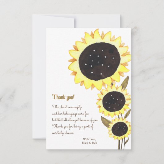 Sonnenblume Baby Dusche Aquarell Danke (Vorderseite)