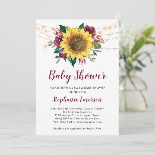 Sonnenblume Baby Dusche Lichter Blütenblume Einladung (Stehend Vorderseite)