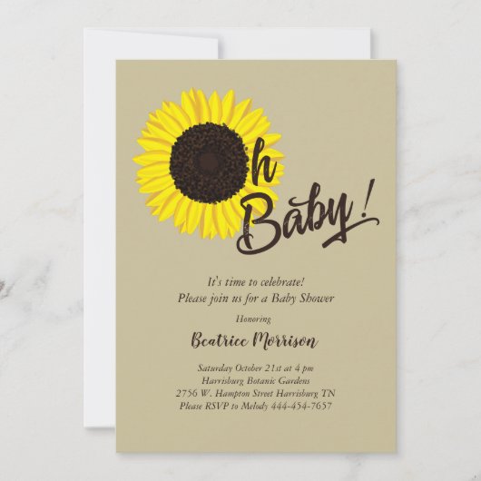 Sonnenblume Baby Dusche Sommer Einladung (Vorderseite)