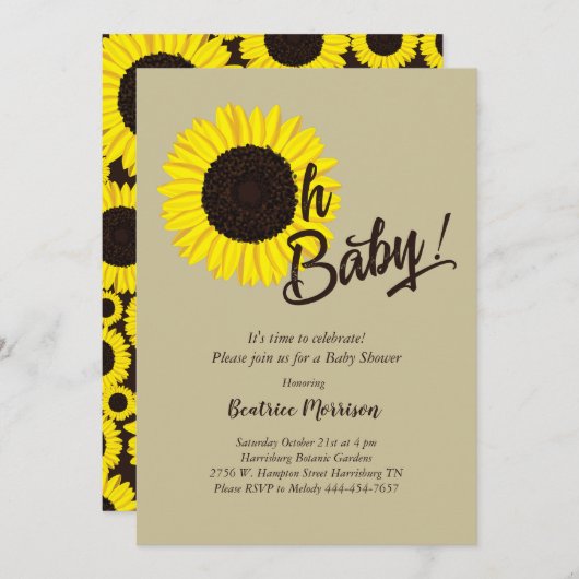 Sonnenblume Baby Dusche Sommer Einladung (Vorne/Hinten)